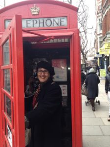 Elaine in London phone box